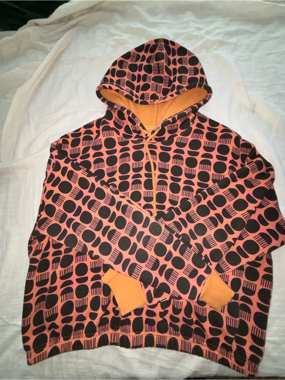 Orange and Black Patterned Hooded Sweater